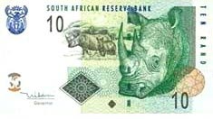 south african R10 note with rhino