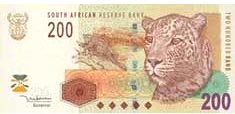 south african R200 note with leopard